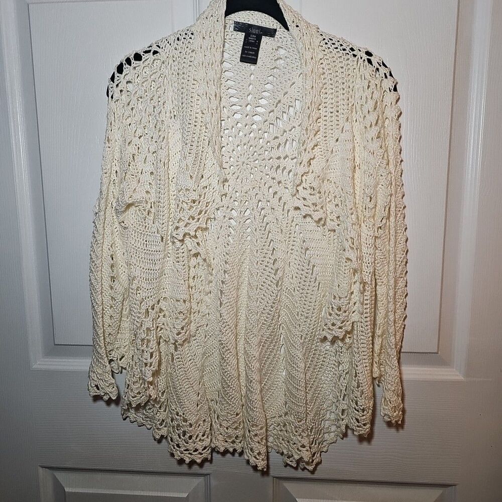Sioni Women's Cream Crochet Jacket Cardigan Size S/M Cottagecore, Fairy Boho